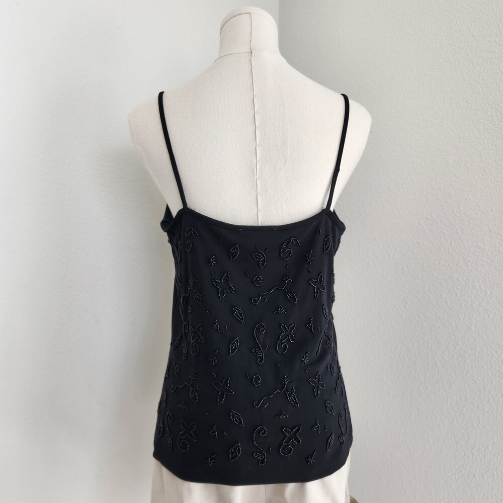 Vintage 90s Ann Taylor Black Beaded Floral Embroider Spaghetti Strap Cami Top S - Picture 6 of 9